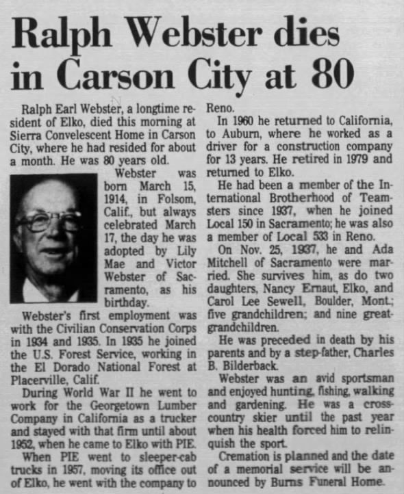 Ralph Earl Webster obit.